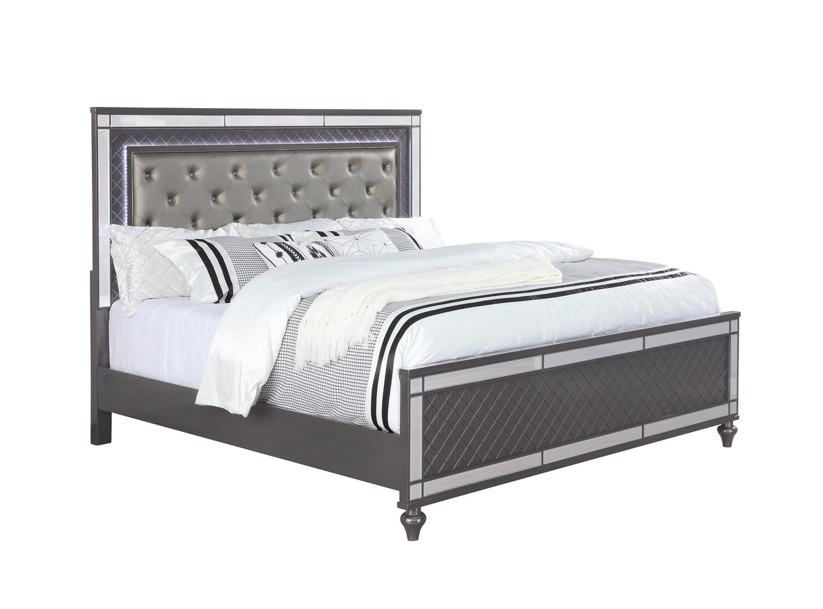 Refino Gray King LED Upholstered Panel Bed by Crown Mark at Eve Furniture