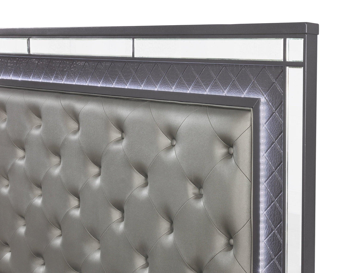 Refino Gray LED Upholstered Panel Bedroom Set by Crown Mark at Eve Furniture