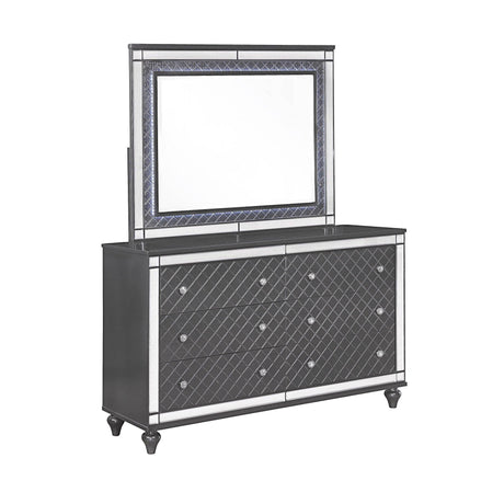 Refino Gray LED Upholstered Panel Bedroom Set by Crown Mark at Eve Furniture