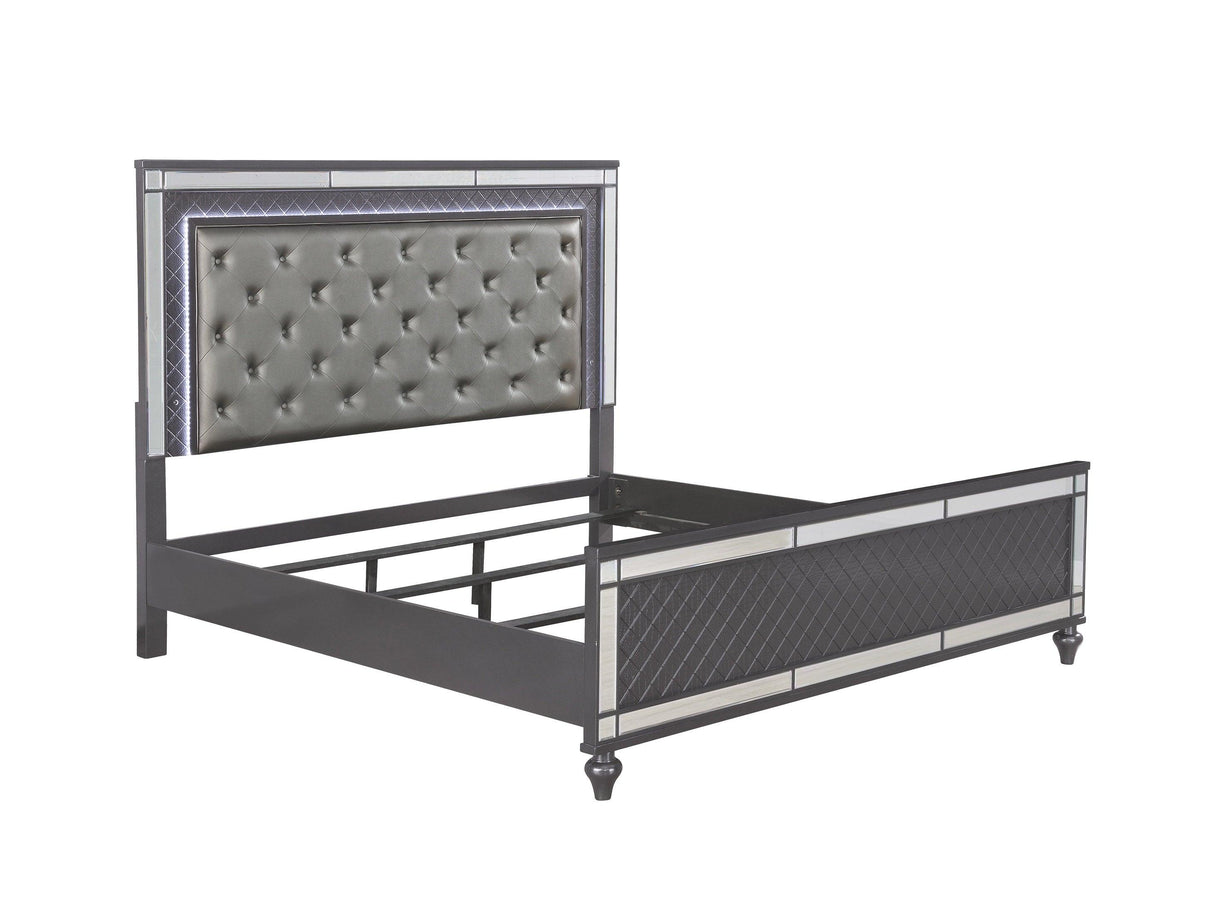 Refino Gray LED Upholstered Panel Bedroom Set by Crown Mark at Eve Furniture