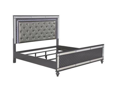 Refino Gray LED Upholstered Panel Bedroom Set by Crown Mark at Eve Furniture