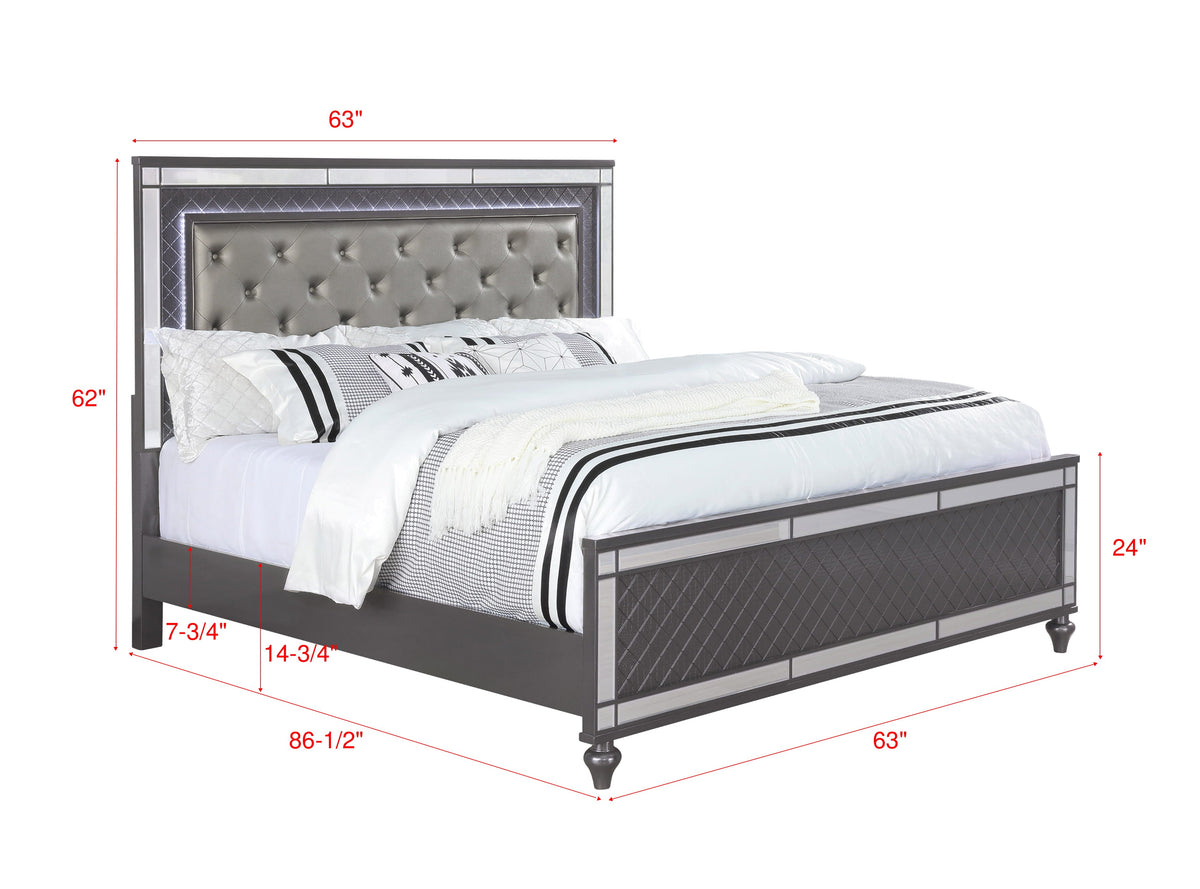 Refino Gray Queen LED Upholstered Panel Bed by Crown Mark at Eve Furniture