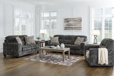 Lonoke Gunmetal Sofa, Loveseat and Oversized Chair by Ashley at Eve Furniture