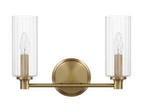 Regal Double Light Vanity With Clear Ribbed Glass - Satin Brass by Ashcroft Furniture at Eve Furniture