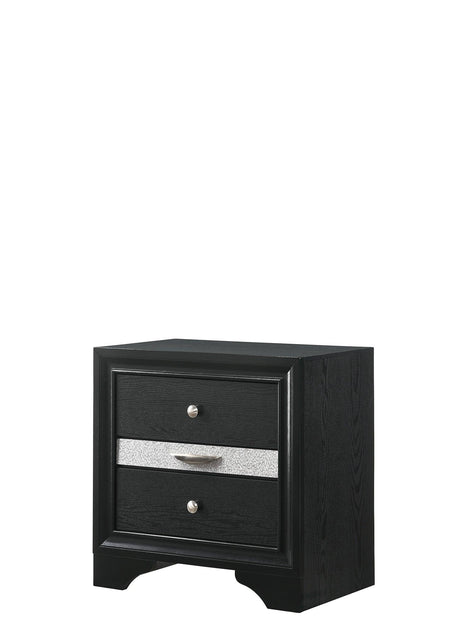 Regata Black and Silver Nightstand by Crown Mark at Eve Furniture