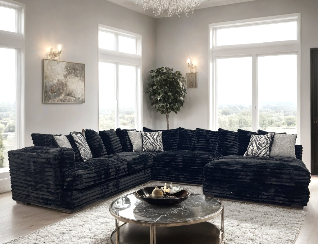 Regent Black Oversized Right Arm Facing (RAF) Sectional by Happy Homes at Eve Furniture