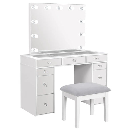 Regina White 3-piece Makeup Vanity Table Set Hollywood Lighting Mirror by Coaster at Eve Furniture