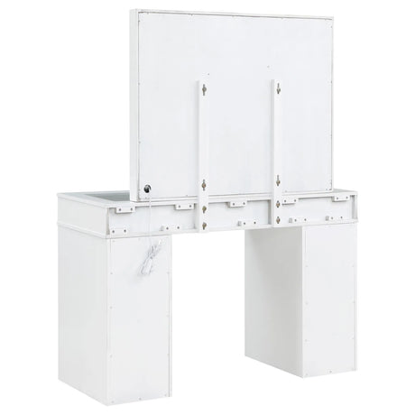 Regina White 3-piece Makeup Vanity Table Set Hollywood Lighting Mirror by Coaster at Eve Furniture
