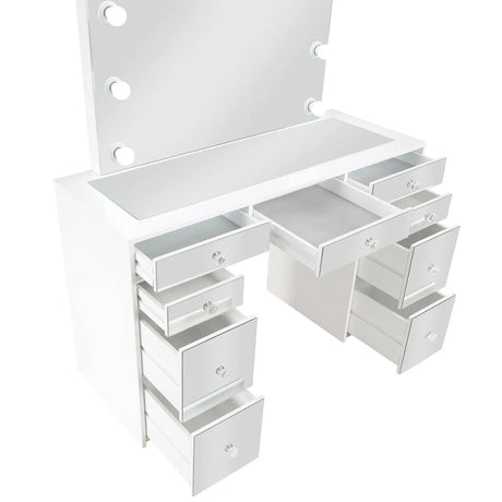 Regina White 3-piece Makeup Vanity Table Set Hollywood Lighting Mirror by Coaster at Eve Furniture