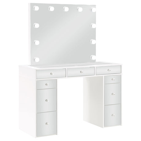 Regina White 3-piece Makeup Vanity Table Set Hollywood Lighting Mirror by Coaster at Eve Furniture