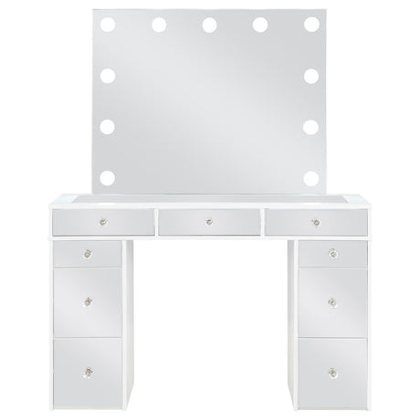 Regina White 3-piece Makeup Vanity Table Set Hollywood Lighting Mirror by Coaster at Eve Furniture