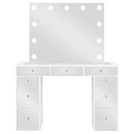 Regina White 3-piece Makeup Vanity Table Set Hollywood Lighting Mirror by Coaster at Eve Furniture