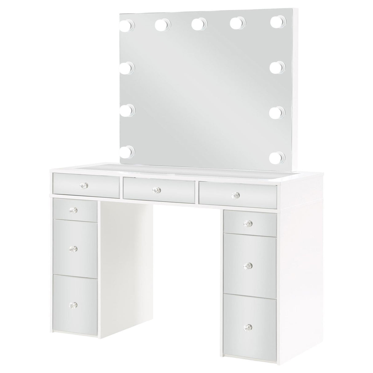Regina White 3-piece Makeup Vanity Table Set Hollywood Lighting Mirror by Coaster at Eve Furniture