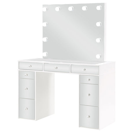 Regina White 3-piece Makeup Vanity Table Set Hollywood Lighting Mirror by Coaster at Eve Furniture