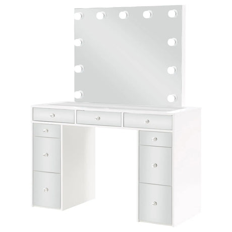Regina White 3-piece Makeup Vanity Table Set Hollywood Lighting Mirror by Coaster at Eve Furniture