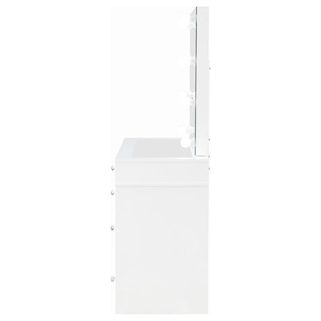 Regina White 3-piece Makeup Vanity Table Set Hollywood Lighting Mirror by Coaster at Eve Furniture