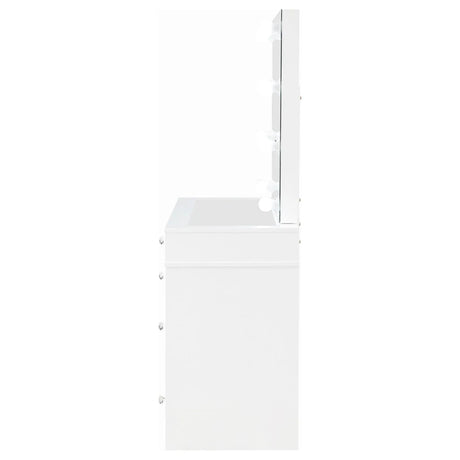 Regina White 3-piece Makeup Vanity Table Set Hollywood Lighting Mirror by Coaster at Eve Furniture