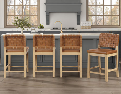 Reid Camel Vegan Leather 30″ Bar Stool, Sand Finish by Steve Silver at Eve Furniture