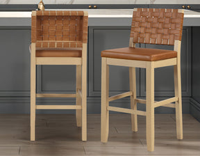 Reid Camel Vegan Leather 30″ Bar Stool, Sand Finish by Steve Silver at Eve Furniture