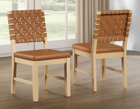 Reid Camel Vegan Leather 5-Piece 77-95″ Dining Set, Sand Finish by Steve Silver at Eve Furniture