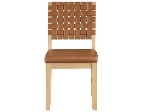 Reid Camel Vegan Leather 5-Piece 77-95″ Dining Set, Sand Finish by Steve Silver at Eve Furniture