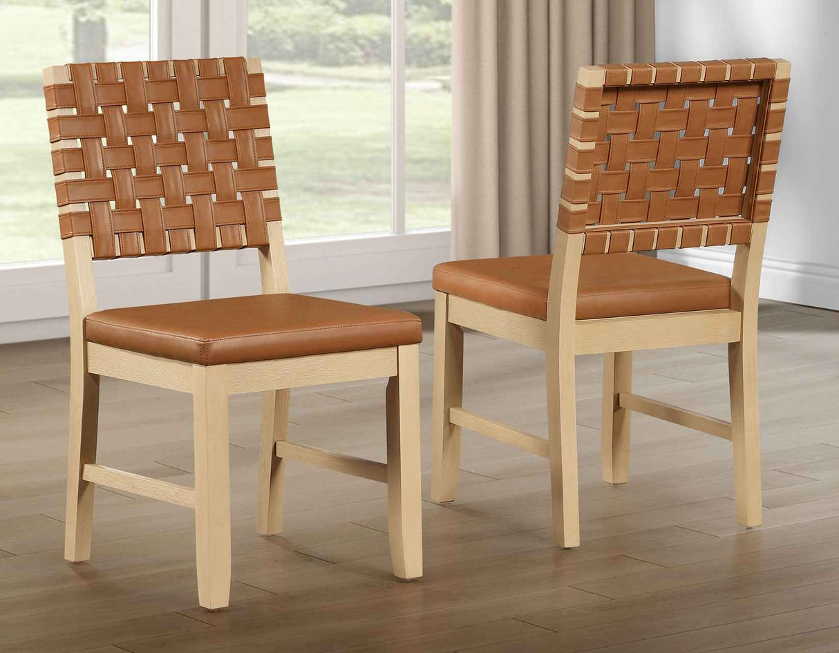 Reid Camel Vegan Leather Side Chair, Sand Finish, Set of 2 by Steve Silver at Eve Furniture