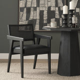 Reid Framed Black Cane Black Fabric Dining Armchair by Mercana at Eve Furniture