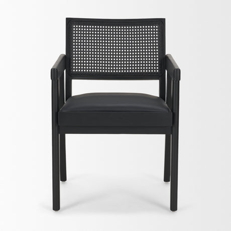 Reid Framed Black Cane Black Fabric Dining Armchair by Mercana at Eve Furniture