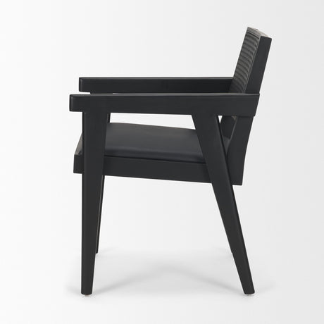 Reid Framed Black Cane Black Fabric Dining Armchair by Mercana at Eve Furniture