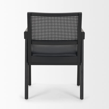 Reid Framed Black Cane Black Fabric Dining Armchair by Mercana at Eve Furniture