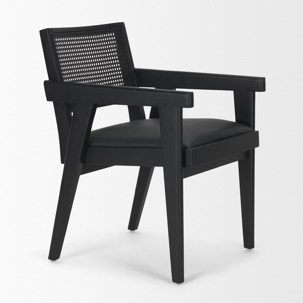 Reid Framed Black Cane Black Fabric Dining Armchair by Mercana at Eve Furniture