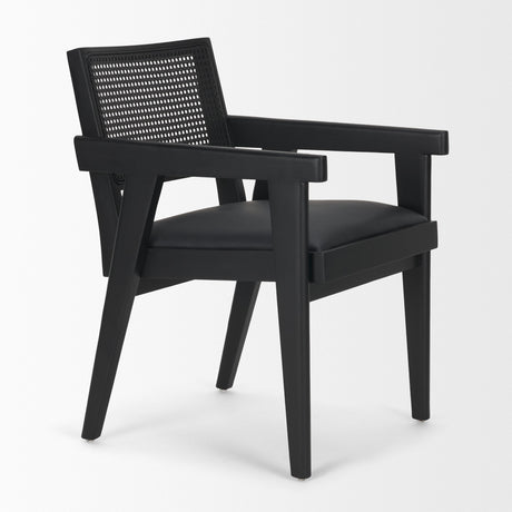 Reid Framed Black Cane Black Fabric Dining Armchair by Mercana at Eve Furniture