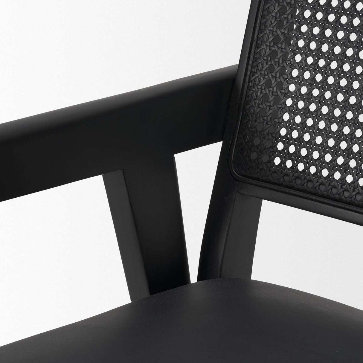 Reid Framed Black Cane Black Fabric Dining Armchair by Mercana at Eve Furniture