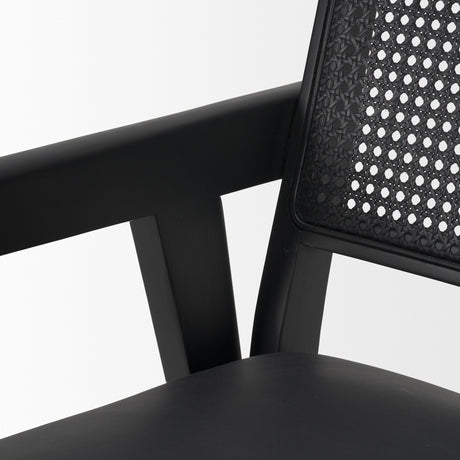 Reid Framed Black Cane Black Fabric Dining Armchair by Mercana at Eve Furniture