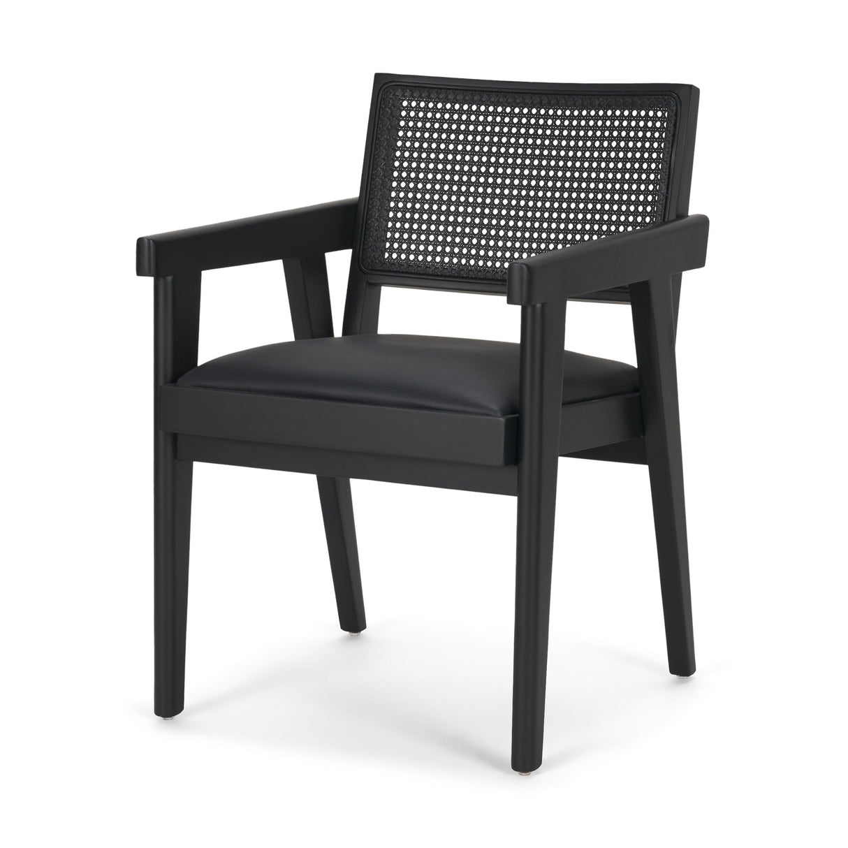 Reid Framed Black Cane Black Fabric Dining Armchair by Mercana at Eve Furniture