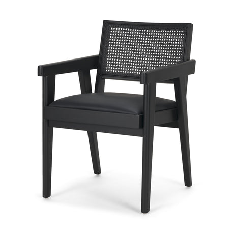 Reid Framed Black Cane Black Fabric Dining Armchair by Mercana at Eve Furniture