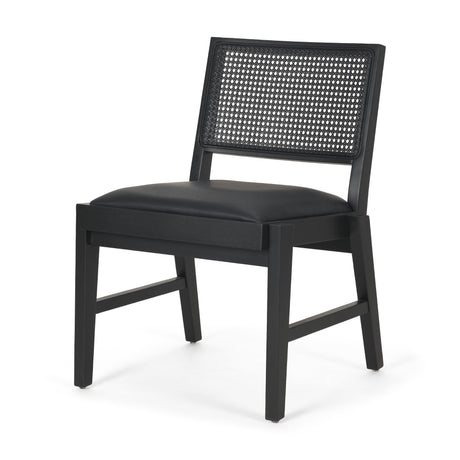 Reid Framed Black Cane Black Leather Dining Chair by Mercana at Eve Furniture