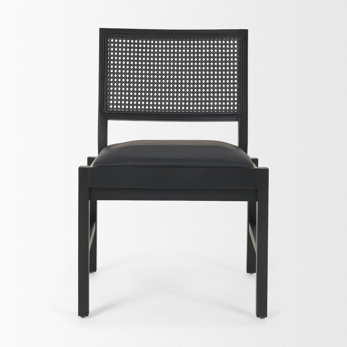 Reid Framed Black Cane Black Leather Dining Chair by Mercana at Eve Furniture