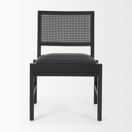Reid Framed Black Cane Black Leather Dining Chair by Mercana at Eve Furniture