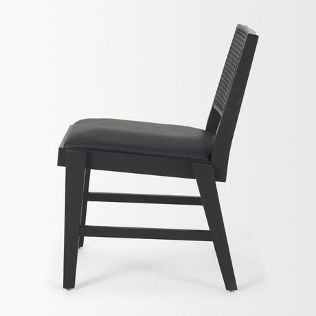 Reid Framed Black Cane Black Leather Dining Chair by Mercana at Eve Furniture