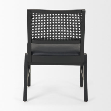 Reid Framed Black Cane Black Leather Dining Chair by Mercana at Eve Furniture