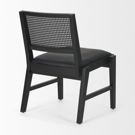 Reid Framed Black Cane Black Leather Dining Chair by Mercana at Eve Furniture