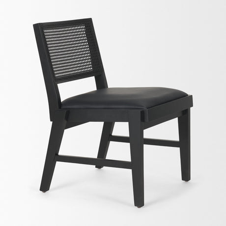 Reid Framed Black Cane Black Leather Dining Chair by Mercana at Eve Furniture