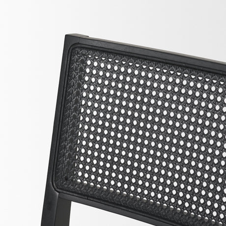 Reid Framed Black Cane Black Leather Dining Chair by Mercana at Eve Furniture