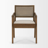 Reid Framed Brown Cane Cream Fabric Dining Armchair by Mercana at Eve Furniture