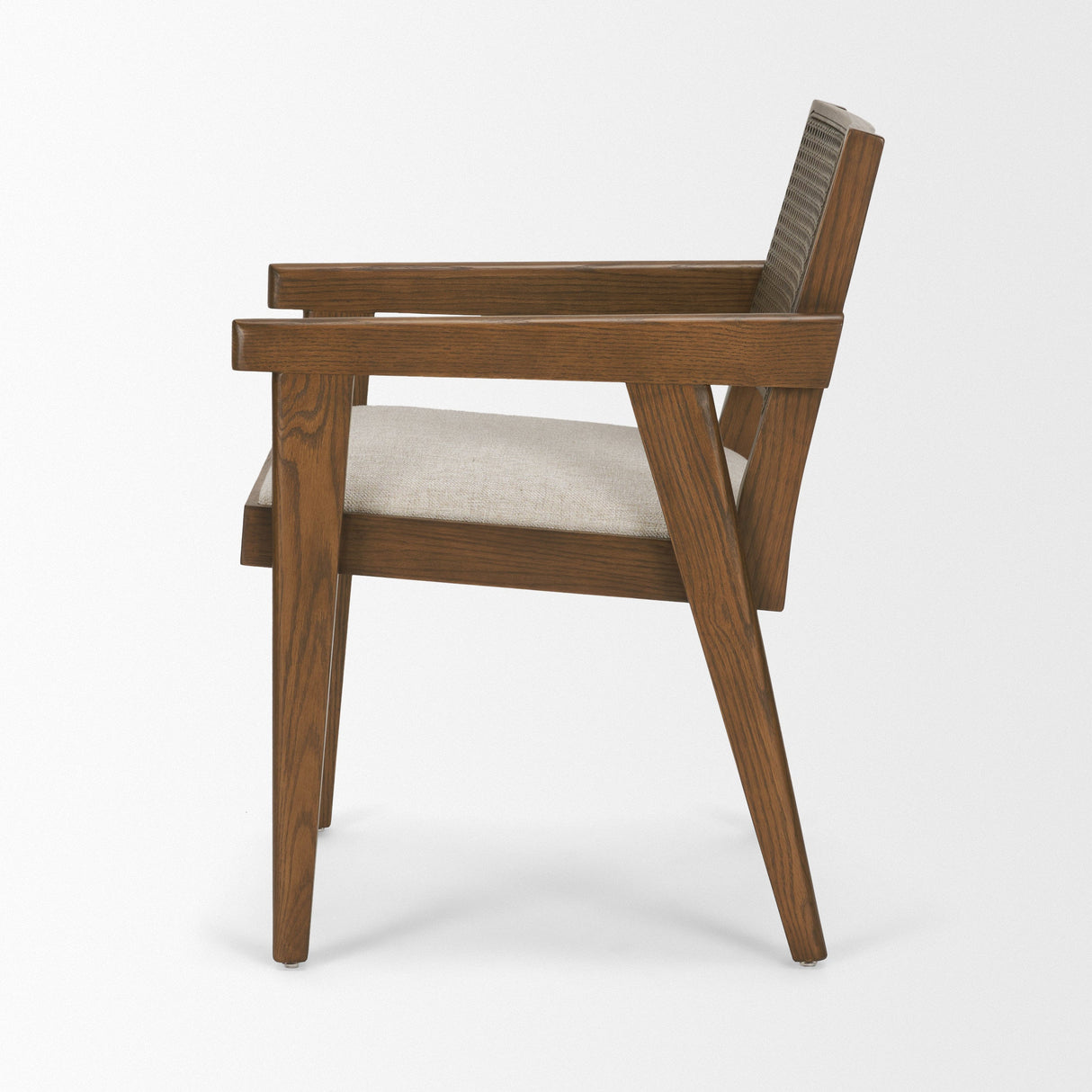 Reid Framed Brown Cane Cream Fabric Dining Armchair by Mercana at Eve Furniture