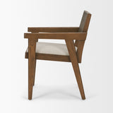 Reid Framed Brown Cane Cream Fabric Dining Armchair by Mercana at Eve Furniture