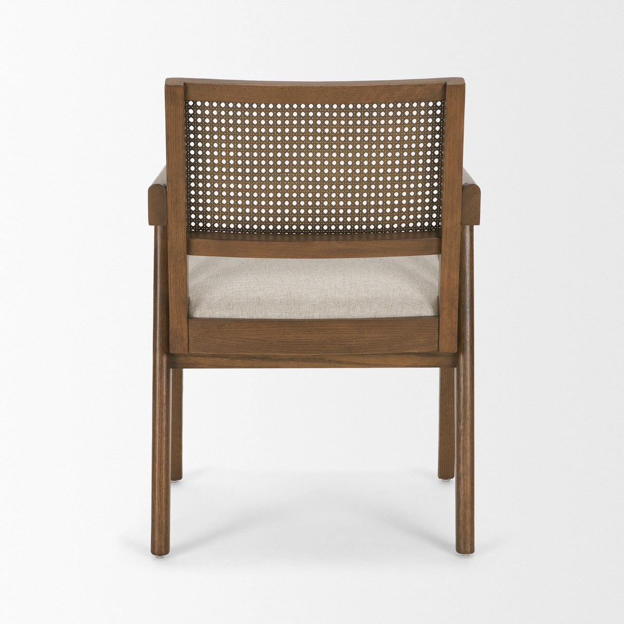 Reid Framed Brown Cane Cream Fabric Dining Armchair by Mercana at Eve Furniture