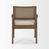 Reid Framed Brown Cane Cream Fabric Dining Armchair by Mercana at Eve Furniture