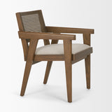 Reid Framed Brown Cane Cream Fabric Dining Armchair by Mercana at Eve Furniture